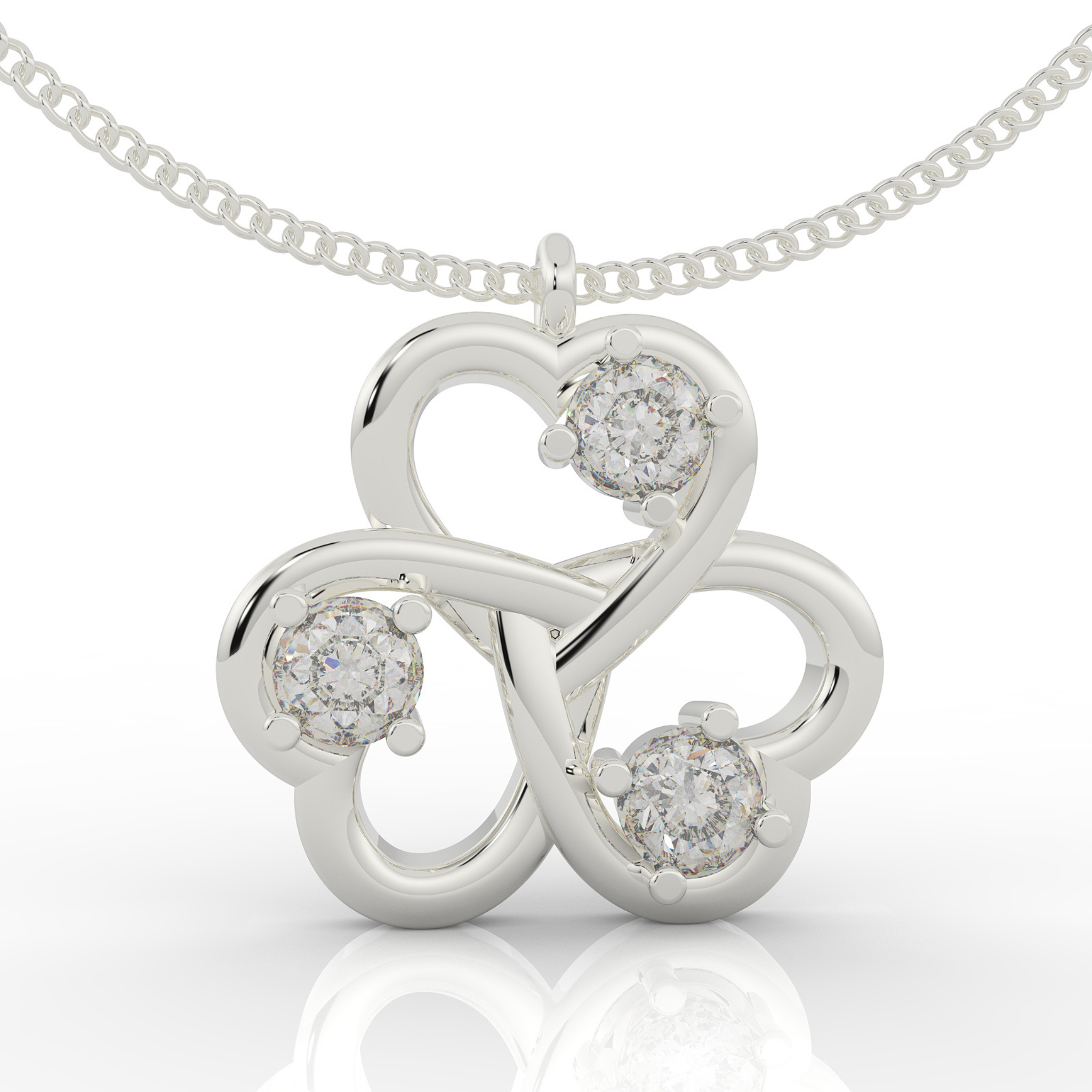 Trio Heart Pendant With Chain, Hallmarked 925 Sterling Silver